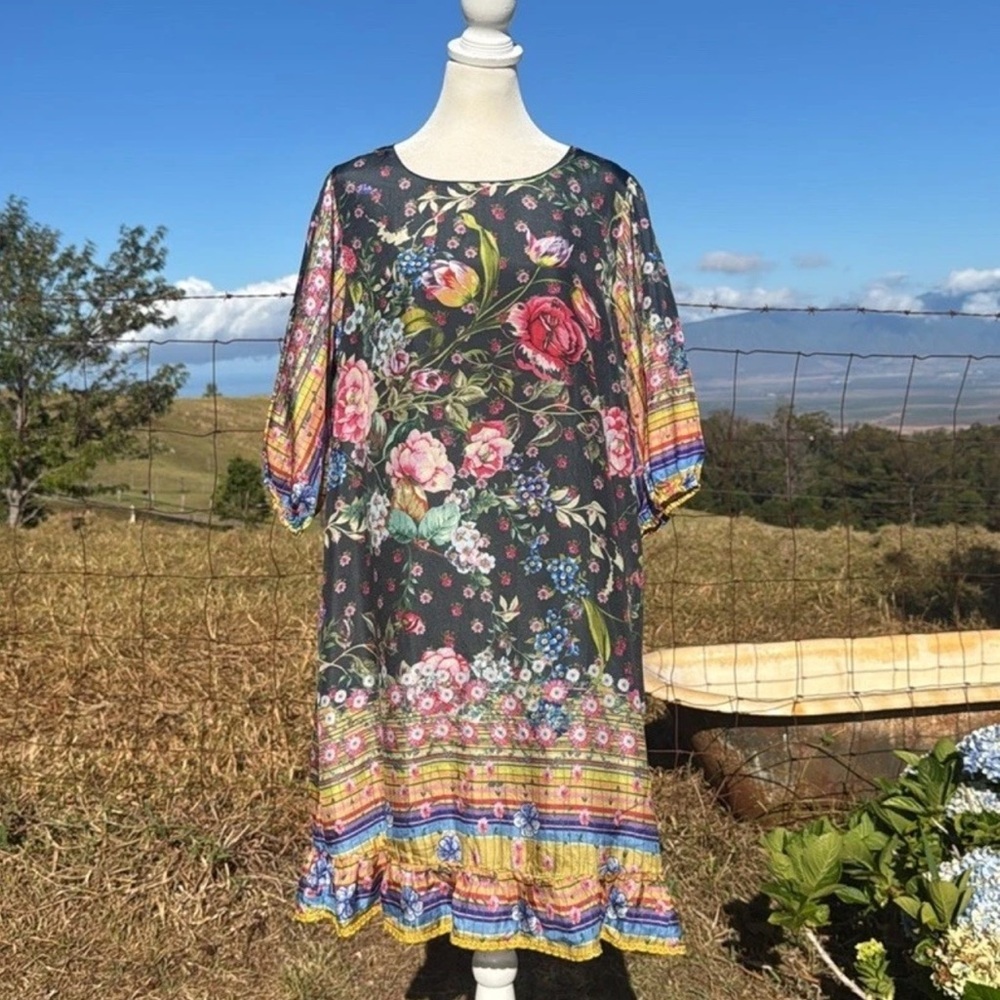 NWT Johnny Was Naomi Wren Printed Silk Dress Boho Chic Floral Romantic - Picture 8 of 8